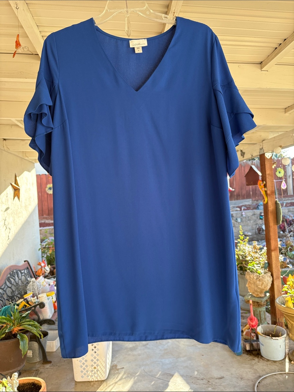 Jaclyn Smith Royal Blue V-Neck Ruffle Sleeve Tunic